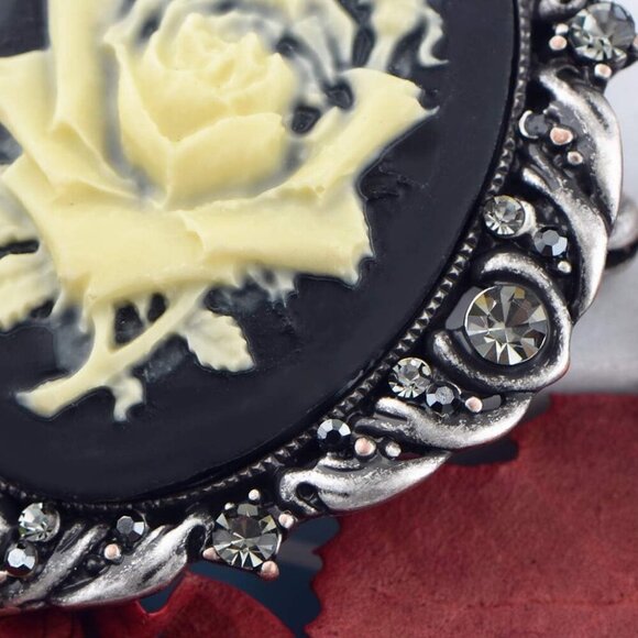 Vintage Inspired Antique Reproduct Rose Pink Crystal Flower Cameo Pin Brooch - Picture 3 of 7